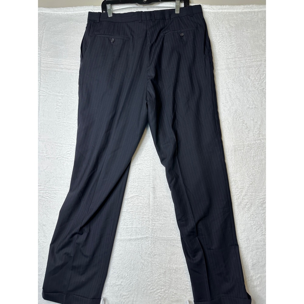 Pronto Uomo Mens Pinstripe Suit 44 Tall 39W Navy Blue Worsted Wool 2pc Canada - Picture 4 of 15